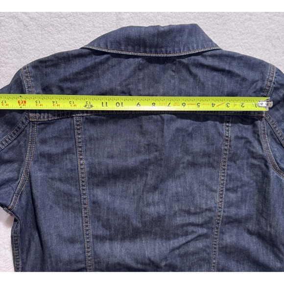 Talbots Big Patch Jean Jacket Women Sz Petite Large LP Dark Blue Denim Stretch - Picture 16 of 16